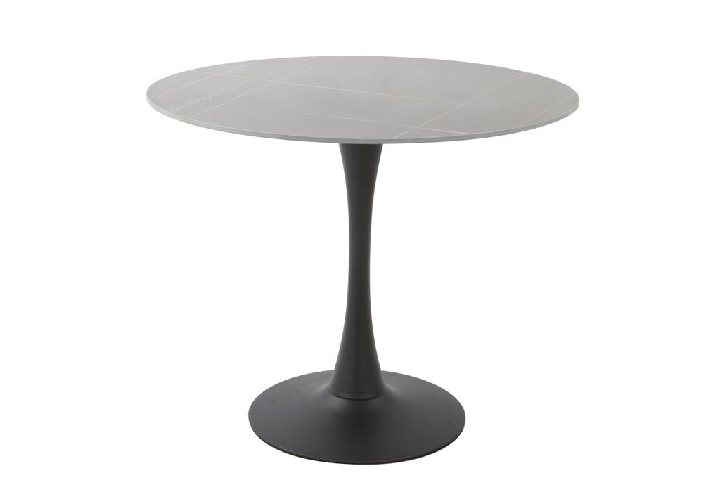 Kerek étkezőasztal, kőlappal, fekete, fém lábbal, 90 cm - PIERROT - Butopêa